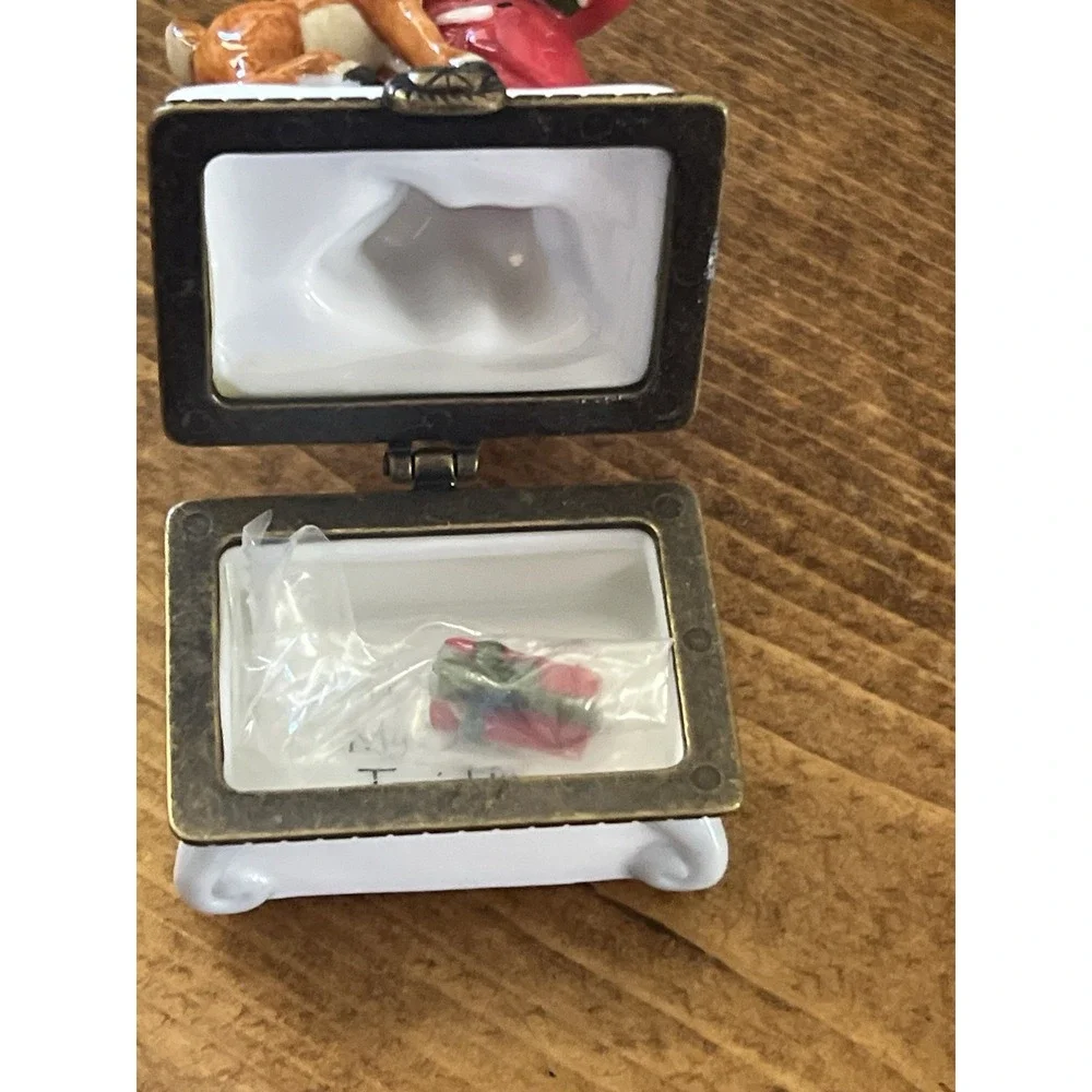 PHB Midwest of Cannon Falls Rudolph & Santa Porcelain Hinged Trinket Box 1999